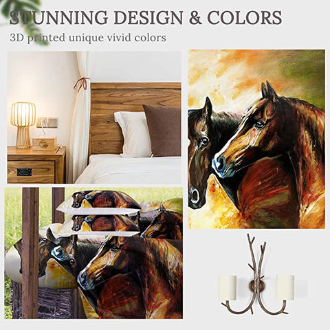 Image of 4 Pieces Painted Horses Comforter Set - Beddingify