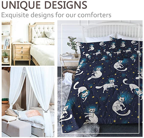 Image of 4 Pieces Catstronaut Space Comforter Set - Beddingify