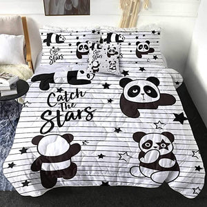 4 Pieces Catch The Stars Pandas Comforter Set - Beddingify