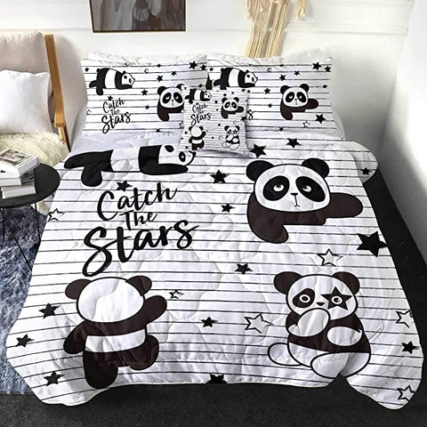 Image of 4 Pieces Catch The Stars Pandas Comforter Set - Beddingify