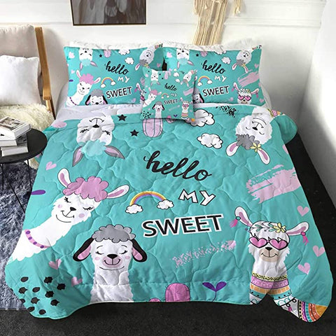 Image of 4 Pieces Hello My Sweet Llama Comforter Set - Beddingify