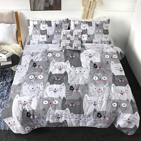 Image of 4 Pieces Cute Cartoon Cats Comforter Set - Beddingify