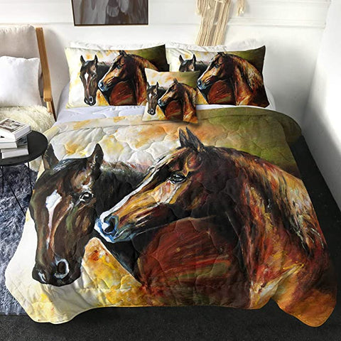 Image of 4 Pieces Painted Horses Comforter Set - Beddingify