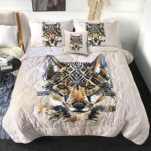 4 Pieces Painted Tribal Wolf Comforter Set - Beddingify