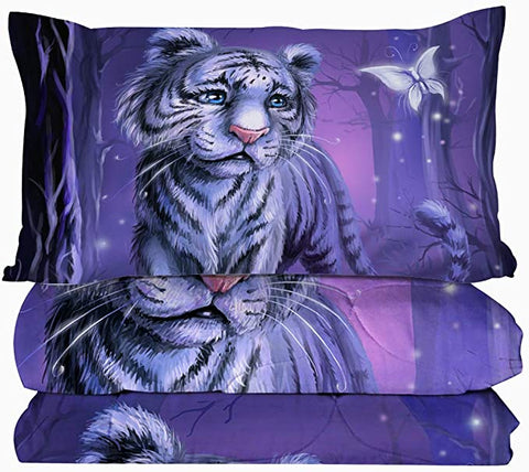 Image of 4 Pieces 3D Tiger Cub Purplish Comforter Set - Beddingify
