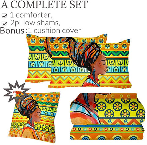 Image of 4 Pieces Colored African Lady Comforter Set - Beddingify