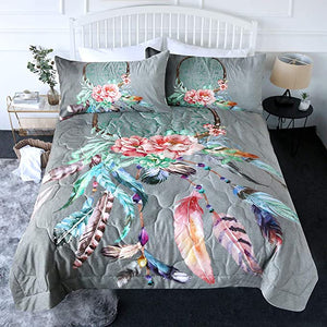 4 Pieces Colorful Dreamcatcher Grey Comforter Set - Beddingify
