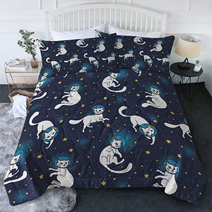 4 Pieces Catstronaut Space Comforter Set - Beddingify