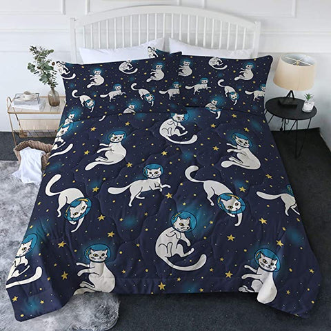 Image of 4 Pieces Catstronaut Space Comforter Set - Beddingify