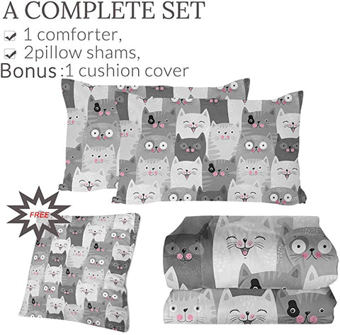 Image of 4 Pieces Cute Cartoon Cats Comforter Set - Beddingify