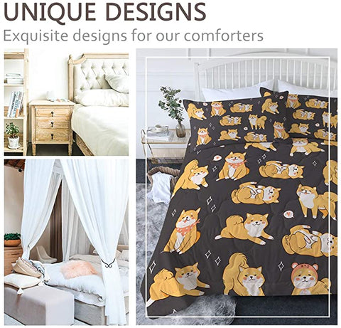 Image of 4 Pieces Cute Hachiko Black Comforter Set - Beddingify