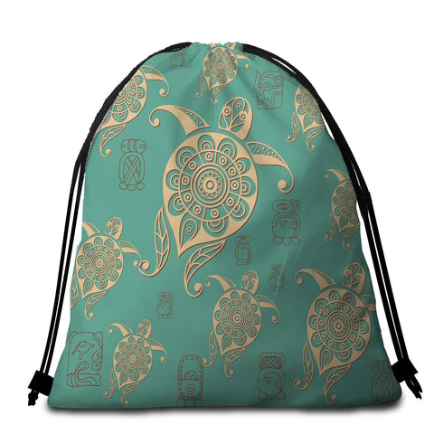 Image of Turtles in Turquoise Round Towel Set - Beddingify