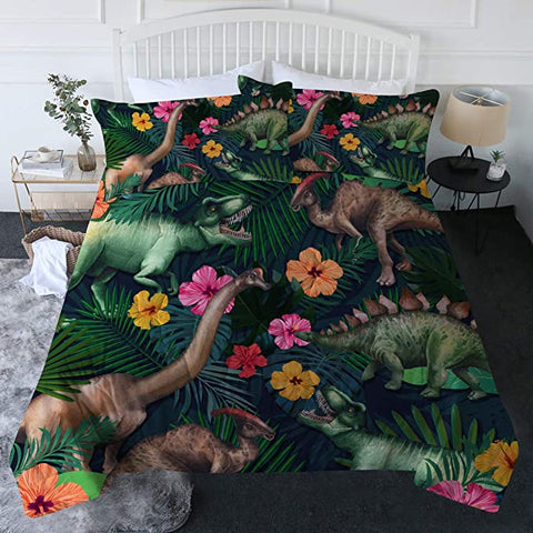 Image of 4 Pieces 3D Mesozoic Forest Comforter Set - Beddingify