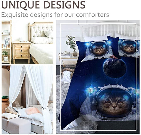 Image of 4 Pieces 3D Catstronaut Comforter Set - Beddingify