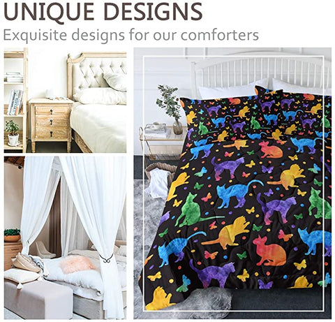 Image of 4 Pieces Colored Cat Shadow Comforter Set - Beddingify