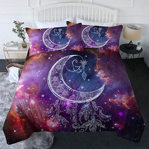 Image of 4 Pieces Stylized Moon 3D Nebula Comforter Set - Beddingify