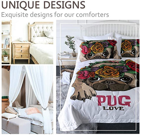Image of 4 Pieces Pug Love Comforter Set - Beddingify