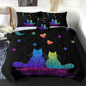 4 Pieces Cat Date Comforter Set - Beddingify