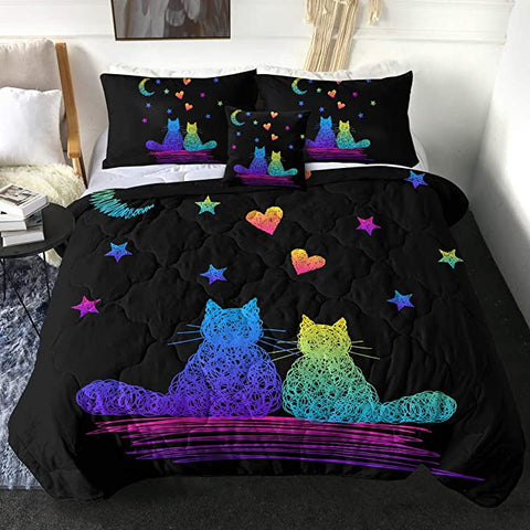 Image of 4 Pieces Cat Date Comforter Set - Beddingify