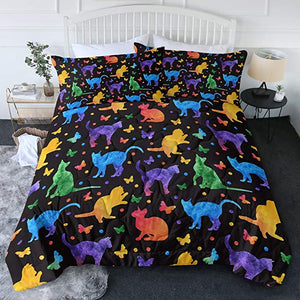 4 Pieces Colored Cat Shadow Comforter Set - Beddingify