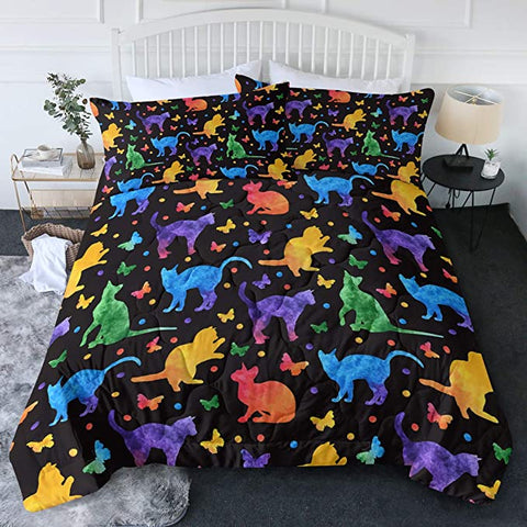 Image of 4 Pieces Colored Cat Shadow Comforter Set - Beddingify