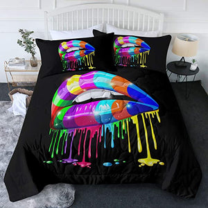 4 Pieces Color Drip Lips Comforter Set - Beddingify