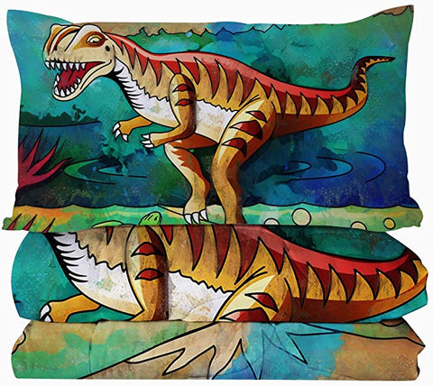 Image of 4 Pieces Painted Dinosaur Comforter Set - Beddingify