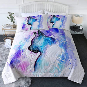 4 Pieces Watercolor Cat Shadow Comforter Set - Beddingify