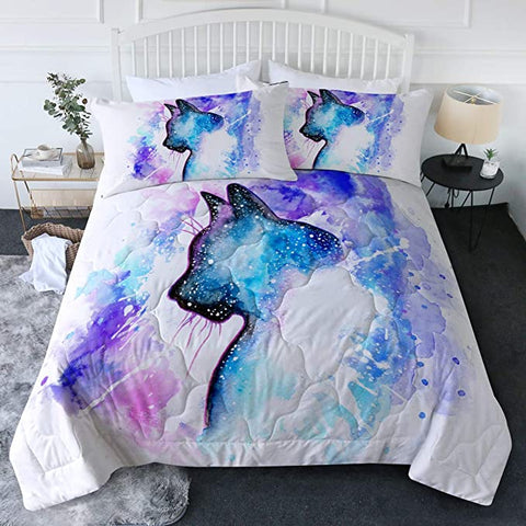 Image of 4 Pieces Watercolor Cat Shadow Comforter Set - Beddingify