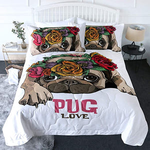 4 Pieces Pug Love Comforter Set - Beddingify