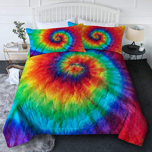 4 Pieces Spiral Rainbow Color Comforter Set - Beddingify