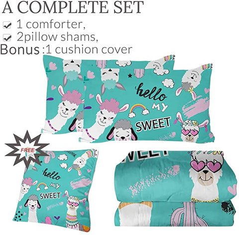 Image of 4 Pieces Hello My Sweet Llama Comforter Set - Beddingify