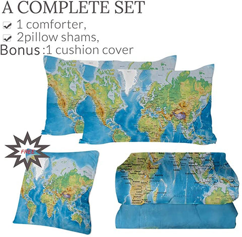 Image of 4 Pieces World Map Comforter Set - Beddingify