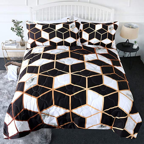 Image of 4 Pieces Beehive Pattern Blocks Comforter Set - Beddingify