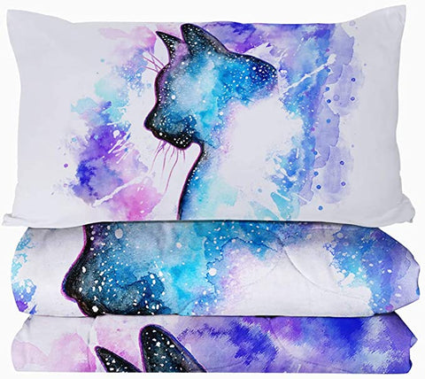 Image of 4 Pieces Watercolor Cat Shadow Comforter Set - Beddingify