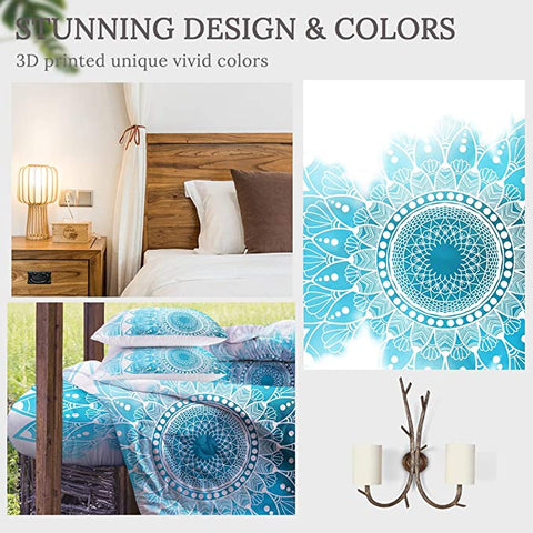 Image of 4 Pieces Mandala Motif Cyan Comforter Set - Beddingify