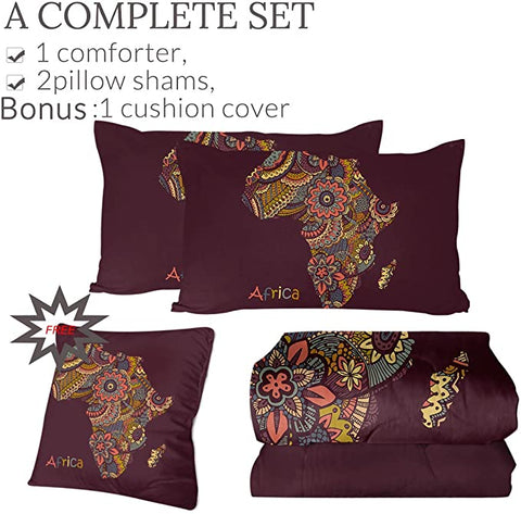 Image of 4 Pieces Patterned Africa Continent Comforter Set - Beddingify