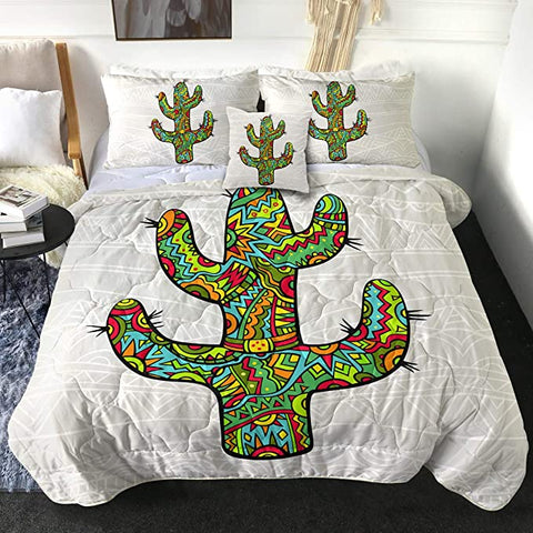 Image of 4 Pieces Pattened Cactus Comforter Set - Beddingify