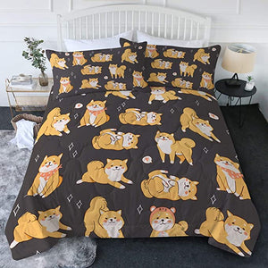 4 Pieces Cute Hachiko Black Comforter Set - Beddingify