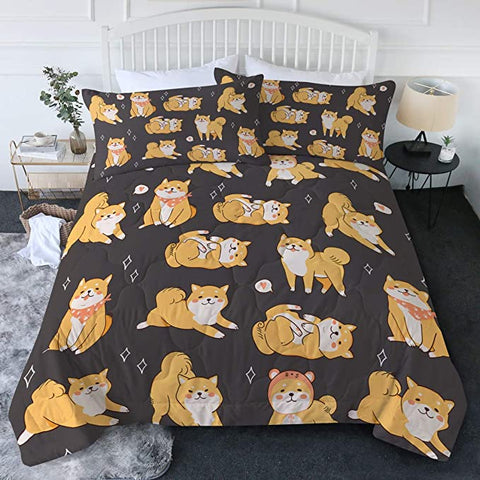 Image of 4 Pieces Cute Hachiko Black Comforter Set - Beddingify