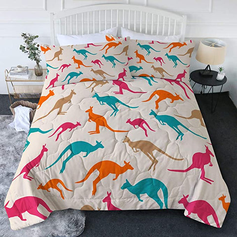 Image of 4 Pieces Colored Shadow Kangaroos Comforter Set - Beddingify