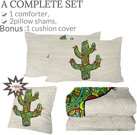 Image of 4 Pieces Pattened Cactus Comforter Set - Beddingify