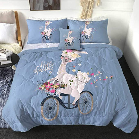 Image of 4 Pieces Hello Spring Llama Comforter Set - Beddingify