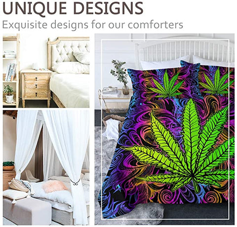 Image of 4 Pieces Hallucinate Canabis Comforter Set - Beddingify