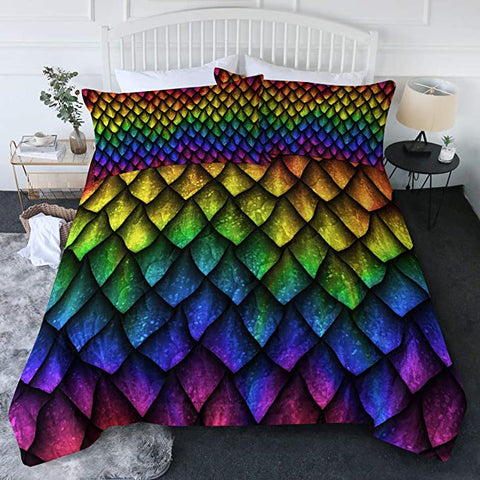 Image of 4 Pieces 3D Fish Scales Comforter Set - Beddingify