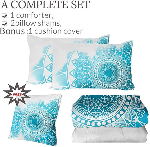 Image of 4 Pieces Mandala Motif Cyan Comforter Set - Beddingify