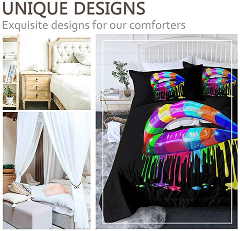 Image of 4 Pieces Color Drip Lips Comforter Set - Beddingify