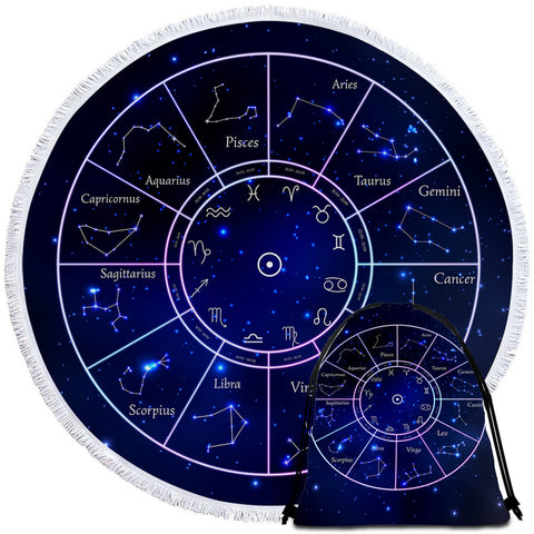 Image of Zodiac Constellation Round Beach Towel Set - Beddingify