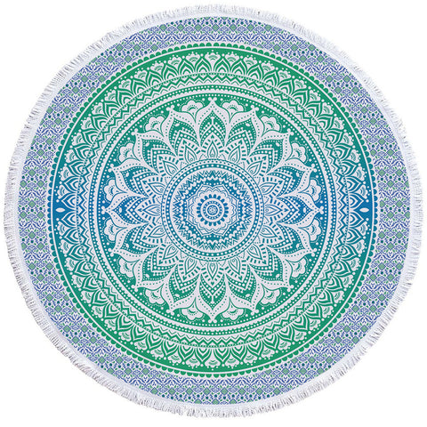 Image of Mandala Wheel Greenish Round Beach Towel Set - Beddingify