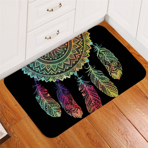 Image of Colorful Semi-Dream Catcher Black Door Mat